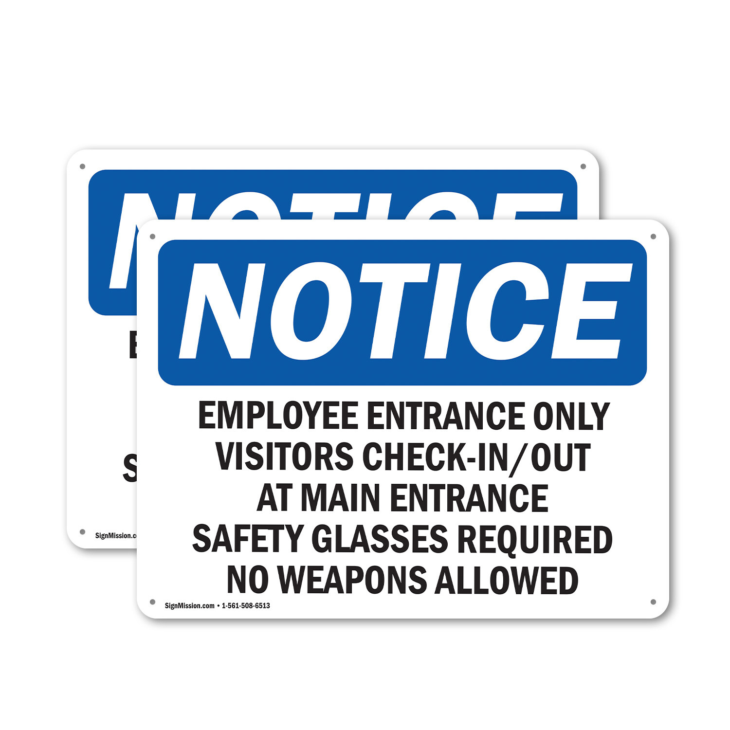 (2 Pack) Employee Entrance Only Visitors Check-In Out OSHA Notice Sign Decal