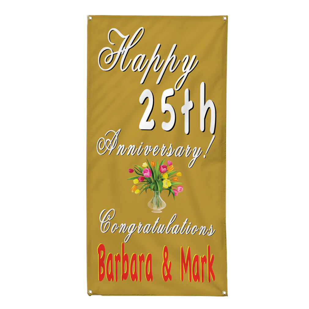 Vertical Vinyl Banner Multiple Sizes Happy 25Th Anniversary Custom Names Gold