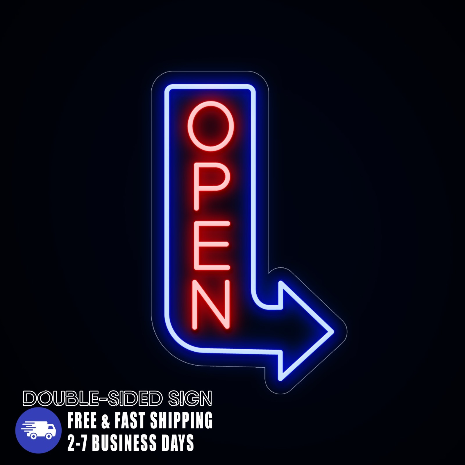 2 Sided Neon Open Waterproof Sign, Open Double Side Vertical Arrow Outdoow Sign