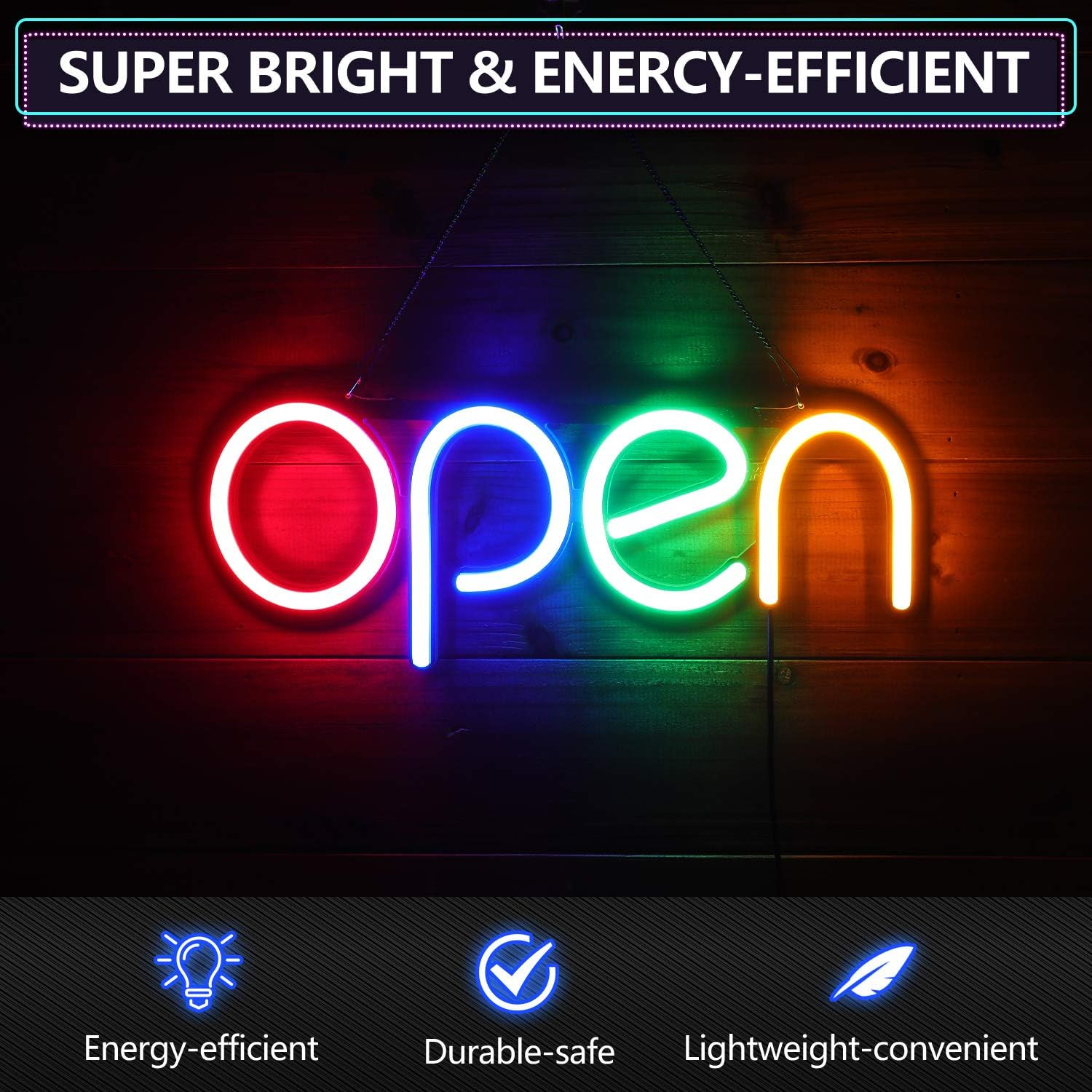 Bright LED Open Sign with Flashing Modes for Business – 16×6 Inch