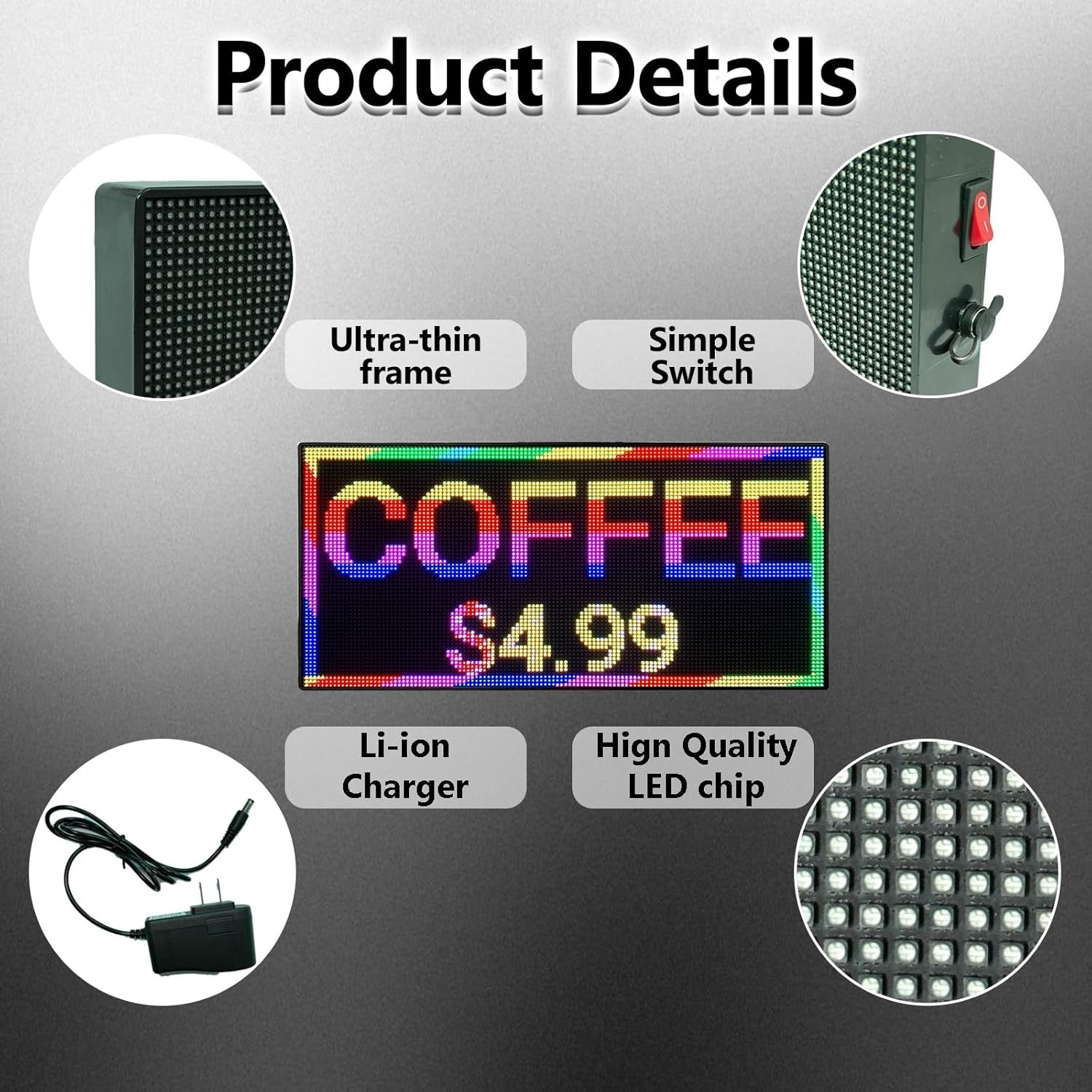 P2.5 Programmable LED Sign Board 15×7 Inch – WiFi-Controlled Portable Display