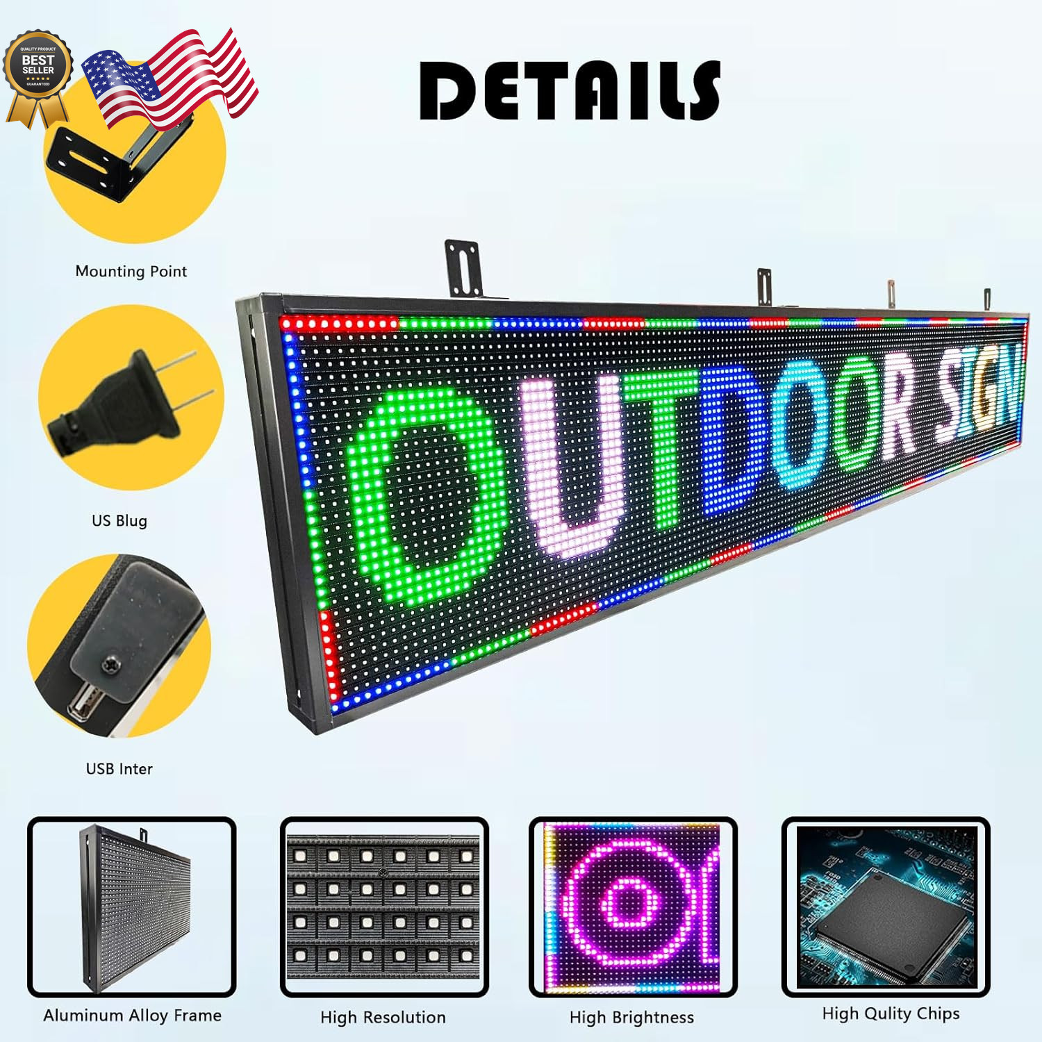 HS Outdoor Scrolling Led Sign Programmable P10 77X14 Digital Electronic Messag