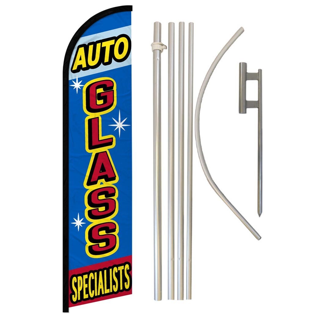 Auto Glass Specialists Full Curve Windless Swooper Flag & Pole Kit Body Service