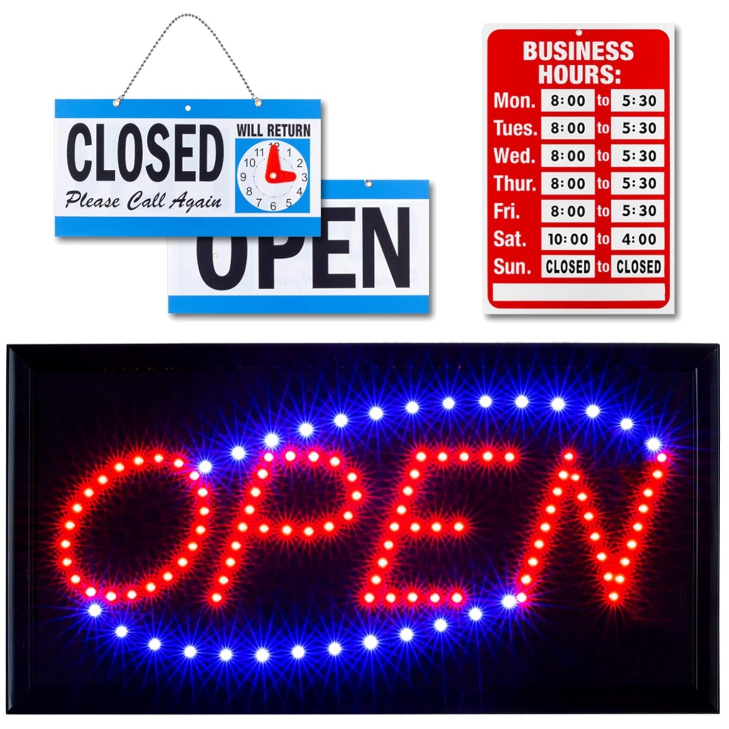 Horizontal LED Open Sign for Stores – Flashing Mode Included