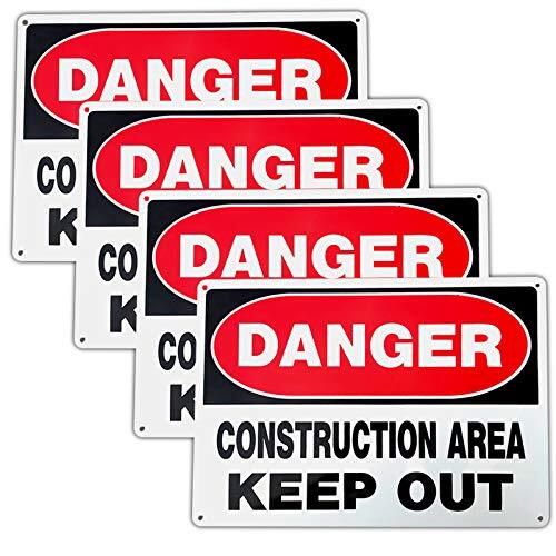 4 Pack “Danger Construction Area” Signs 10×14 Inch Rust-Free Aluminum Weather…