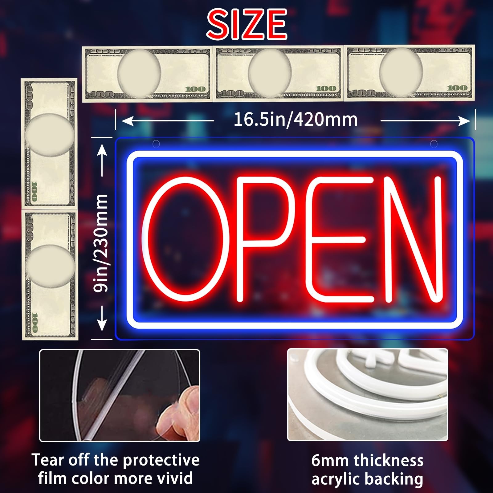 Ultra Bright LED Open Sign 16″ Electric Light Up with ON/OFF Switch for Storefro