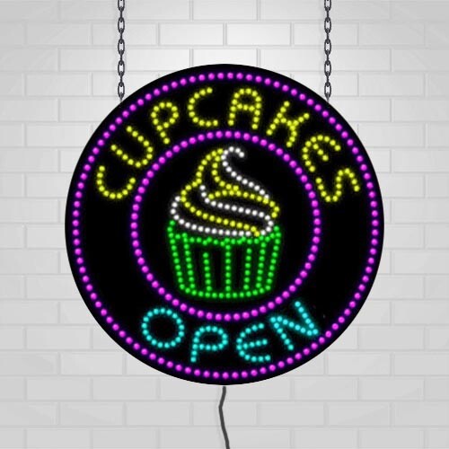 LED Open Cupcakes Sign for Retail Displays | Light Up Sign | 26″H x 26″W
