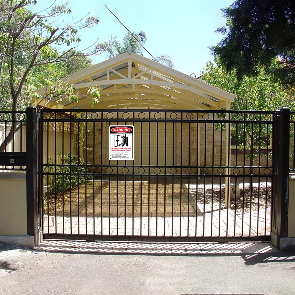 2 Pack “Moving Gate Can Cause Injury” Reflective Aluminum Signs 10″x7″ Rust Free