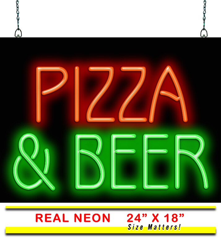 Pizza & Beer Neon Sign – Large Size 24″ x 18″ Real Neon Attracts More Customers