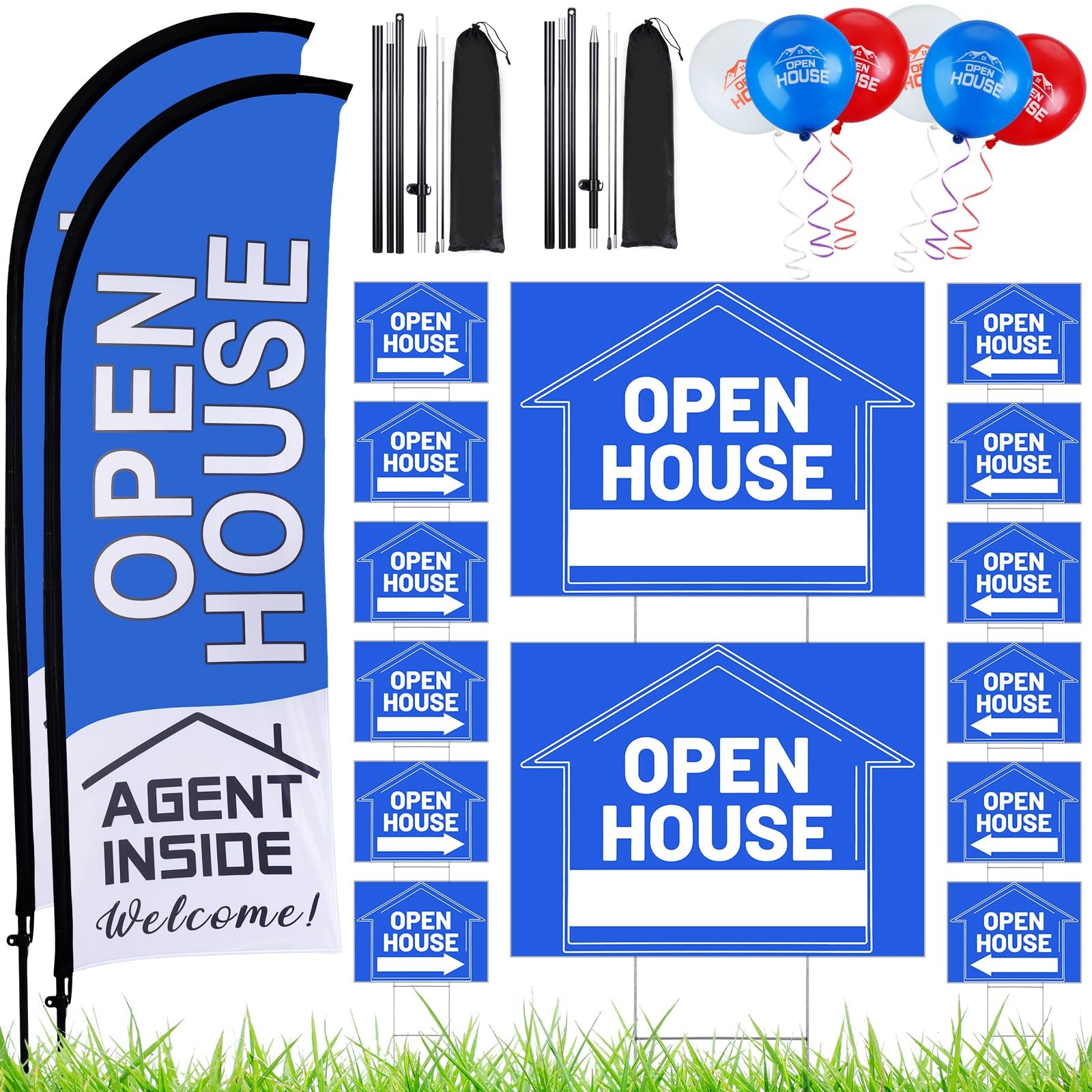 Buryeah 106 Pcs Real – 2 Open House Flags Pole Kits 14 Double Sided Open