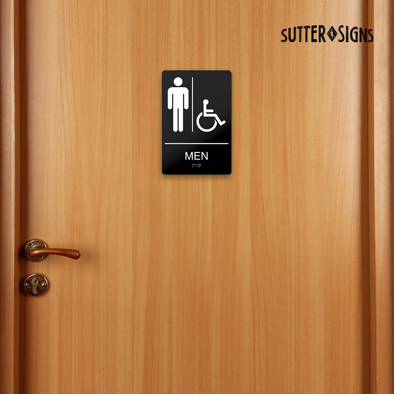 ADA Compliant Men’s Room Sign – Self-Adhesive ABS Plastic Braille Sign – 9″ x…