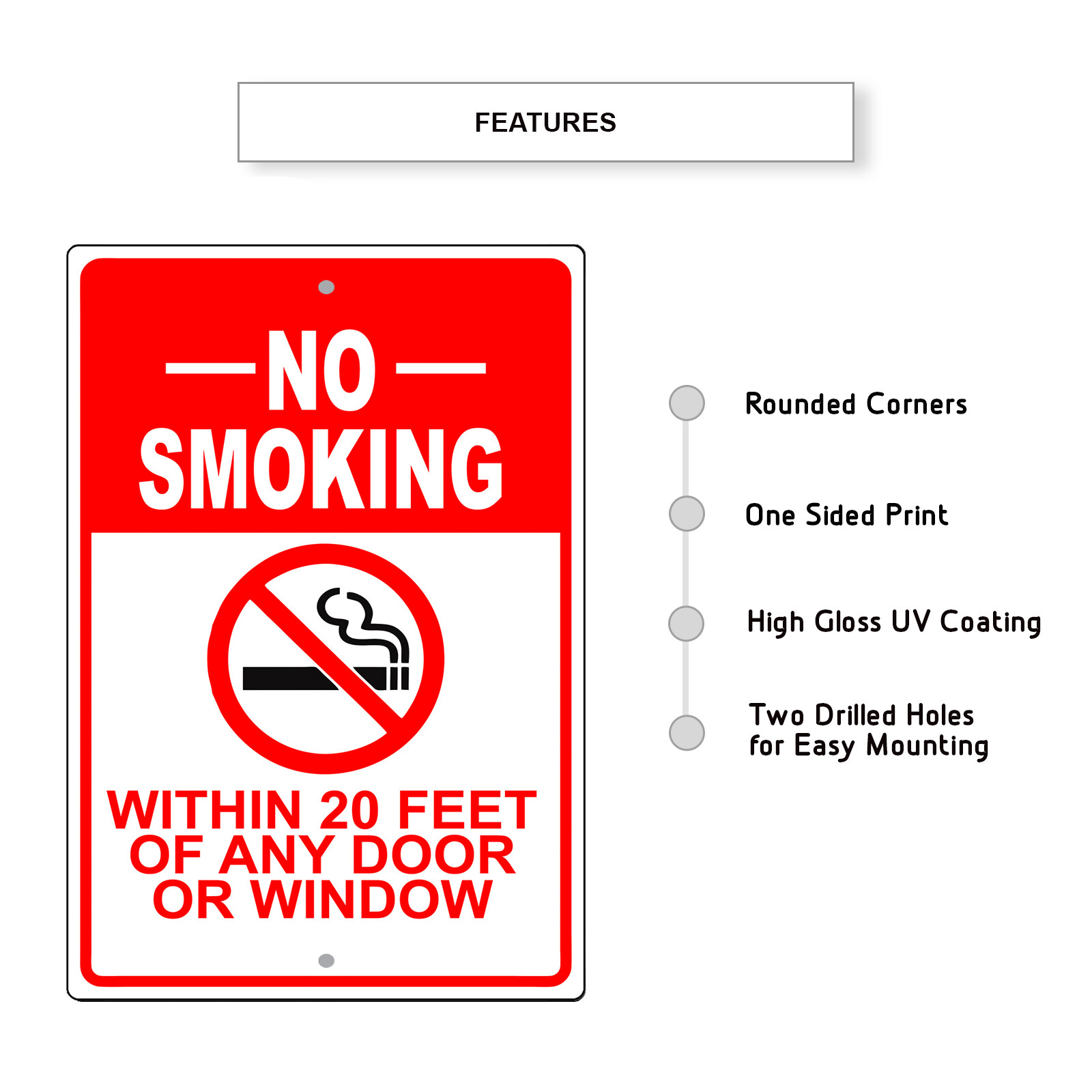 No Smoking Within 20 Feet of Any Door Window Decor Novelty Aluminum Metal Sign