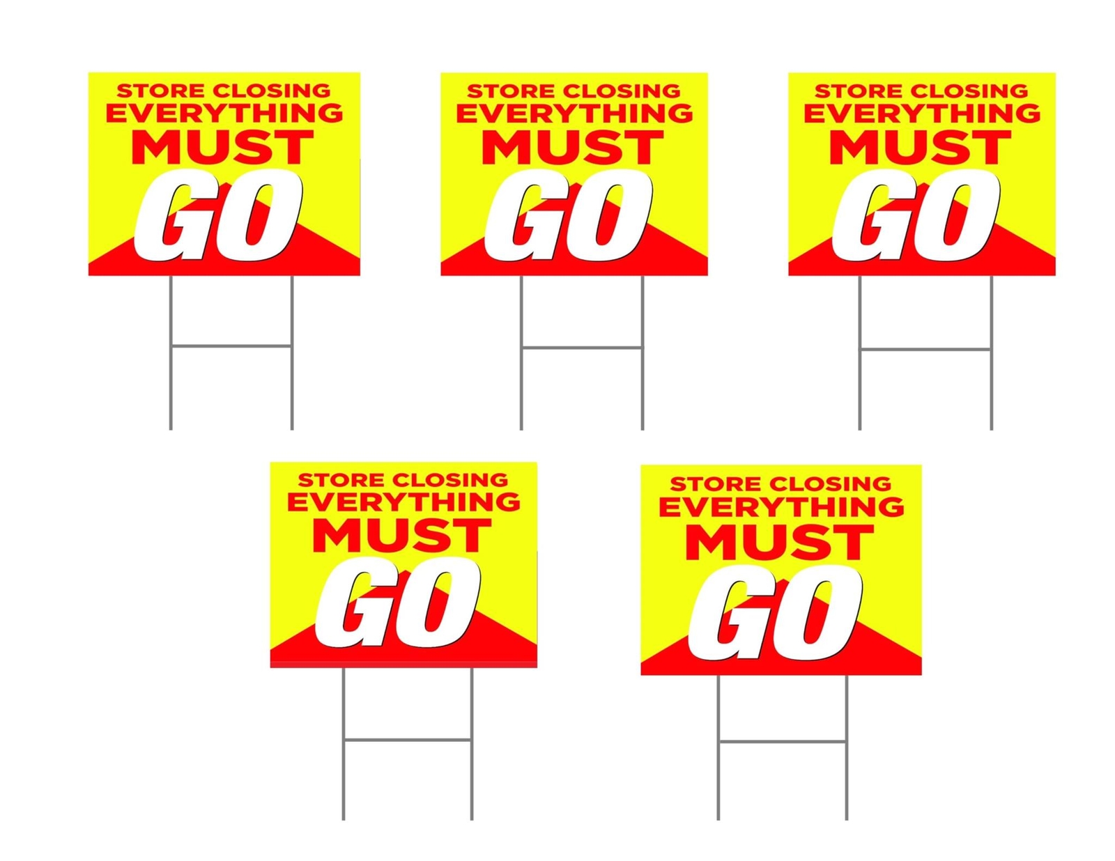 Store Closing | 5 Pack | Sidewalk Yard Sign with Metal Stakes | 24″w x 18″h
