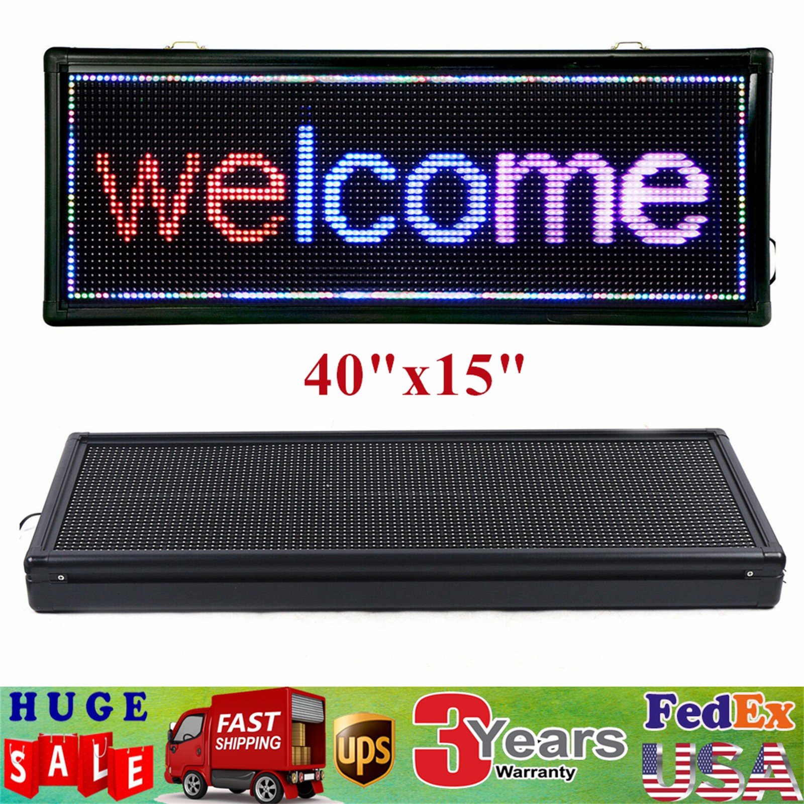 LED SIGN 3-COLOR PROGRAMMABLE OUTDOOR LED SCROLLING MESSAGE BOARD SIGN 40“x15”