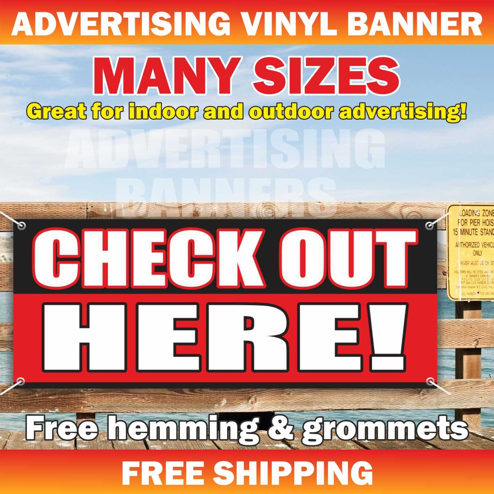 CHECK OUT HERE advertising Banner Vinyl Sign ORDER PICK UP HERE checkout shop