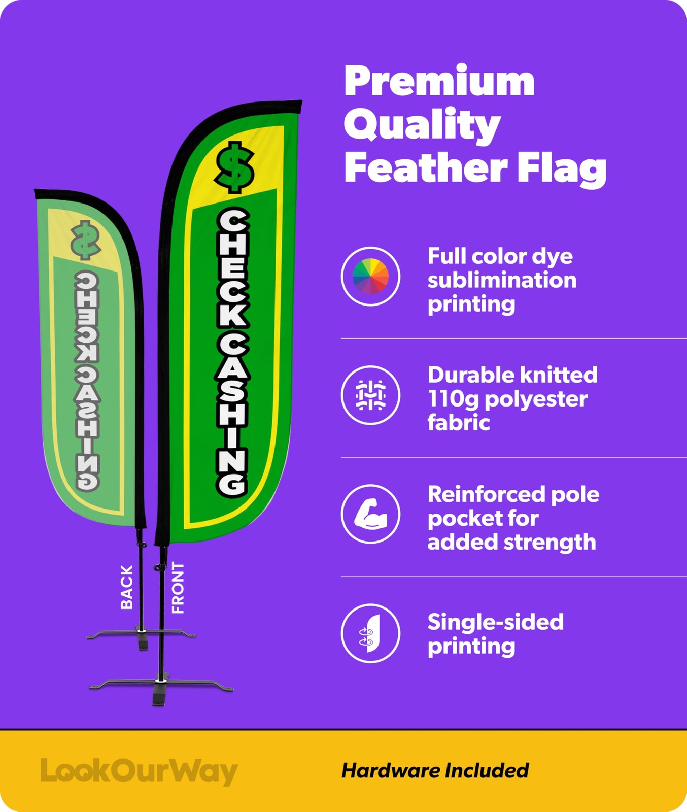 Lookourway Feather Flag Set – 5Ft Tall Advertising Banner Flag Pole Kit And