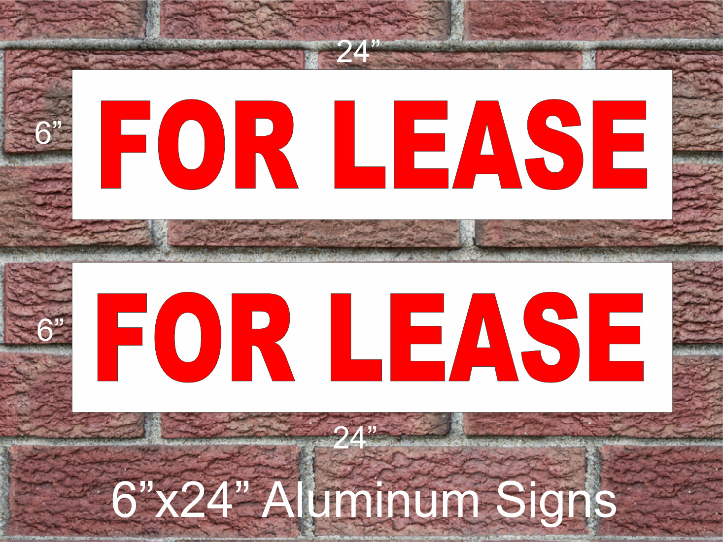 2 FOR LEASE Aluminum Metal Signs Red & White 6″x24″ 2 Sided Real Estate Rider