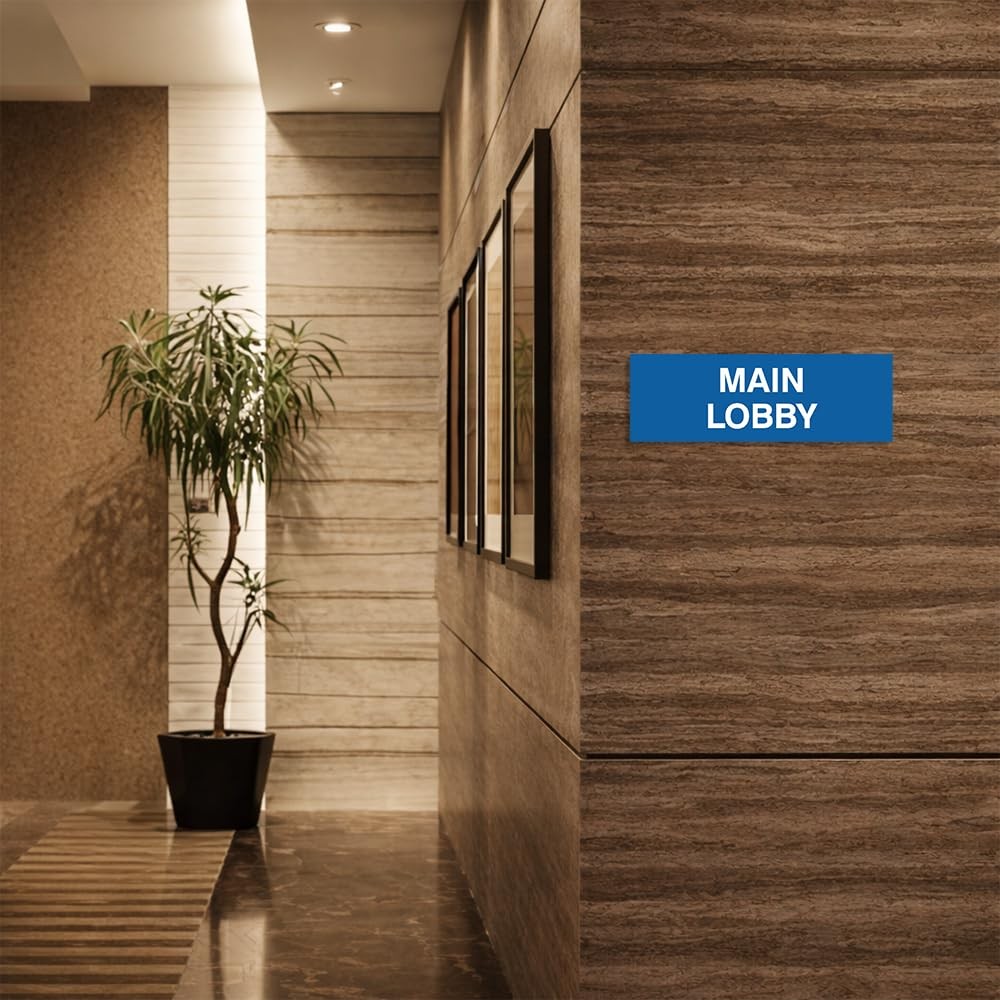 Basic Main Lobby Sign Small Brushed Silver Foam Tape Office Installation
