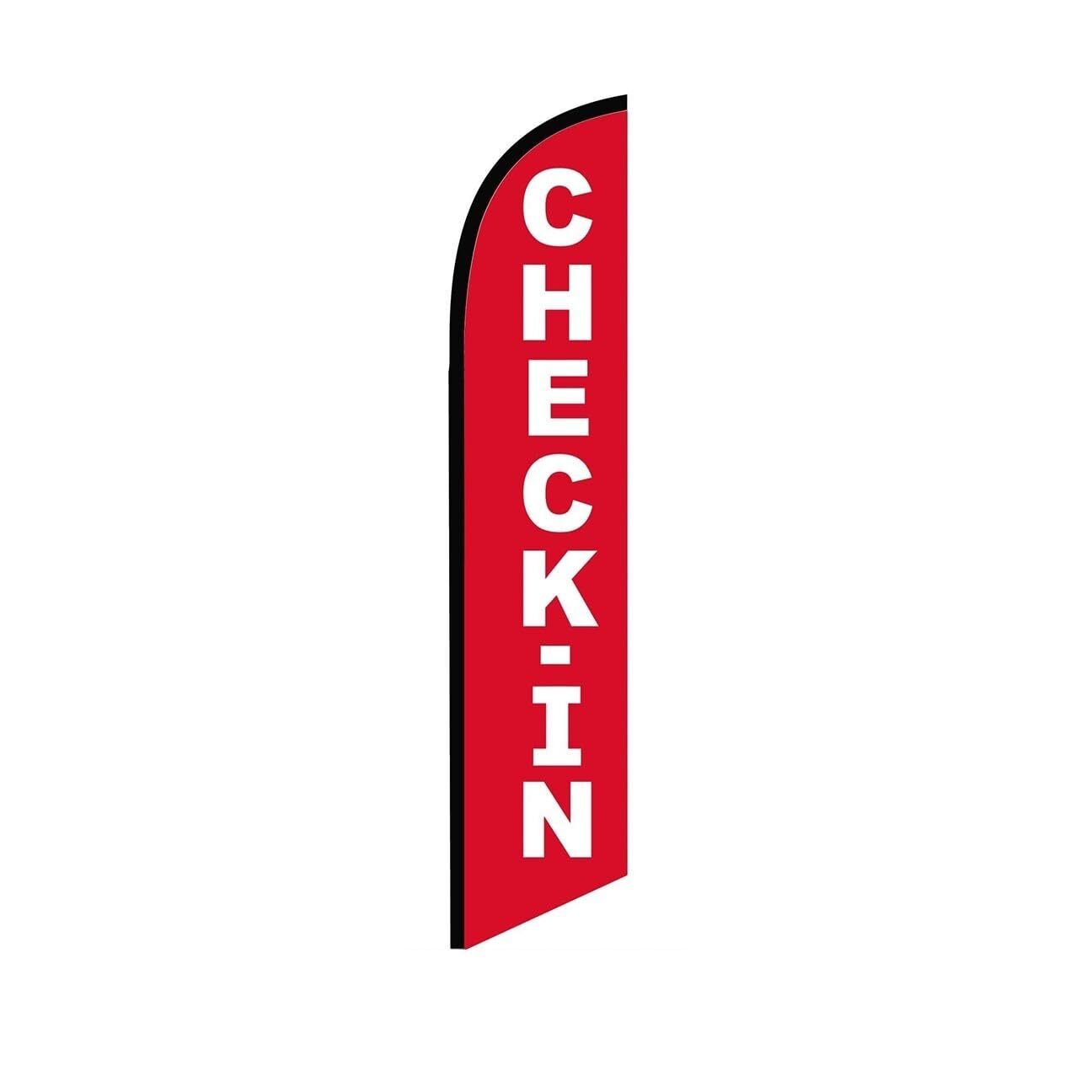 Check-in Red Swooper Flutter Feather Flag | 3ft W x 11.5ft Tall