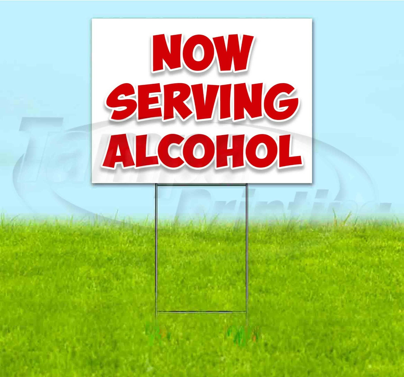 NOW SERVING ALCOHOL 18×24 Yard Sign WITH STAKE Corrugated Bandit USA RESTAURANT