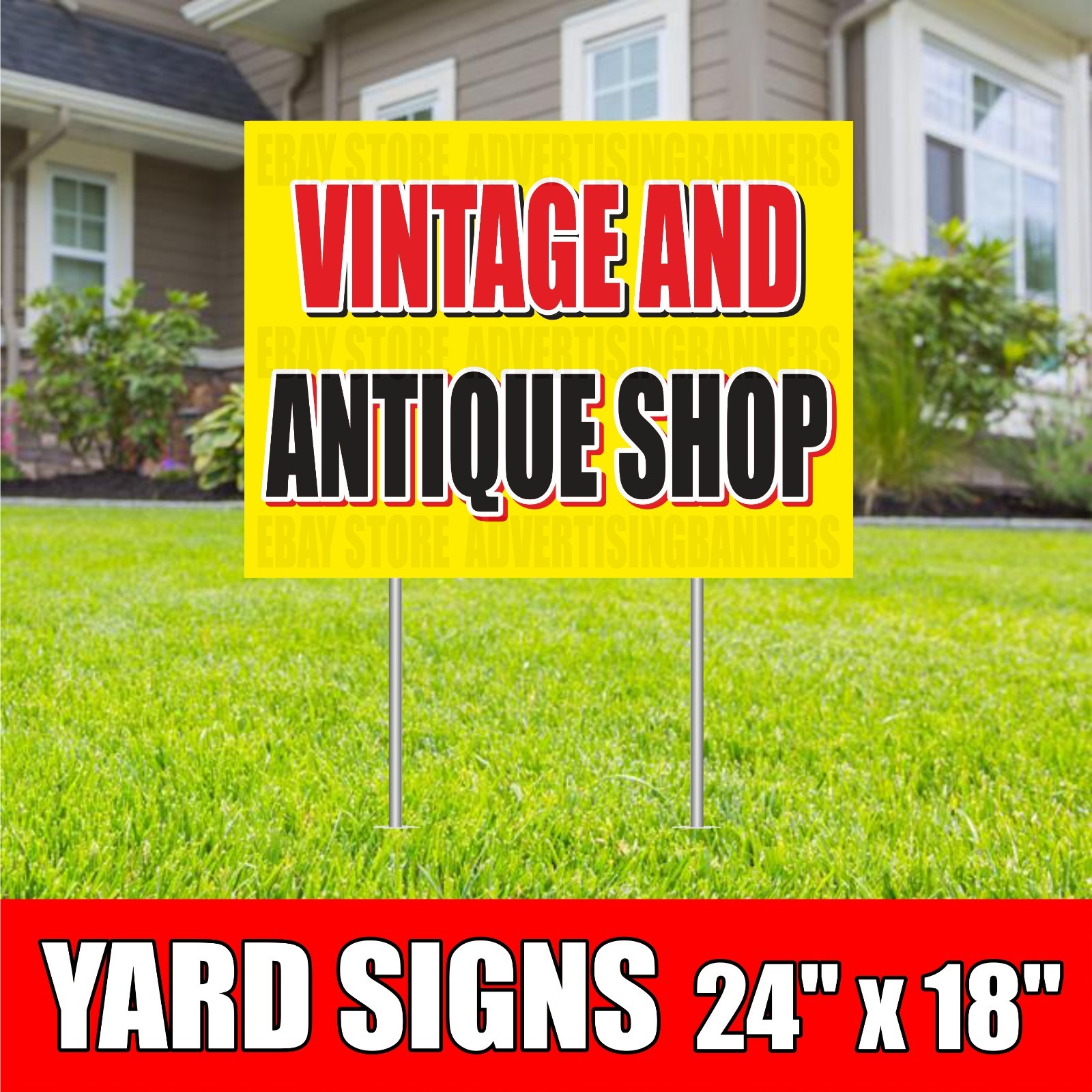 VINTAGE AND ANTIQUE SHOP Yard Sign with H-Stakes Pawn Shop Coin