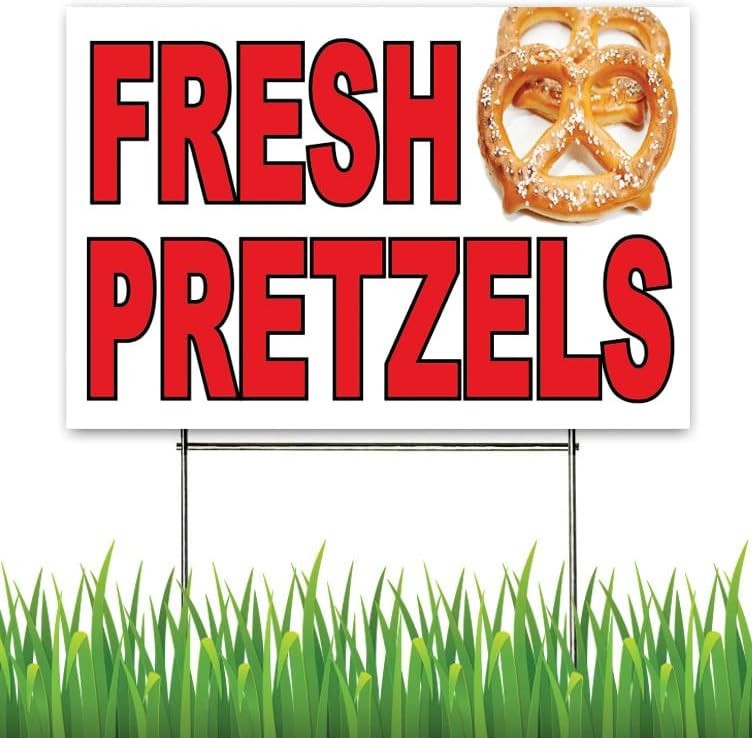 18×12 Inch FRESH PRETZELS Yard Sign with Stake -wb1s