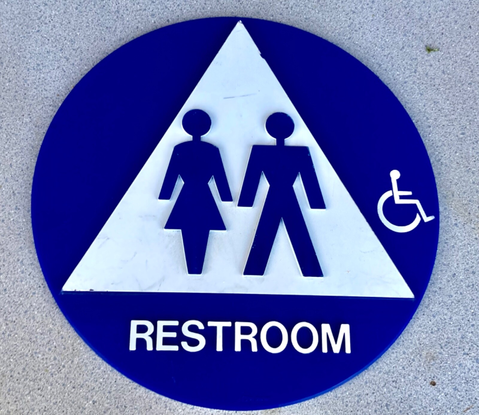 ADA COMPLIANT UNISEX RESTROOM DOOR SIGN BLUE & WHITE 12″ ROUND