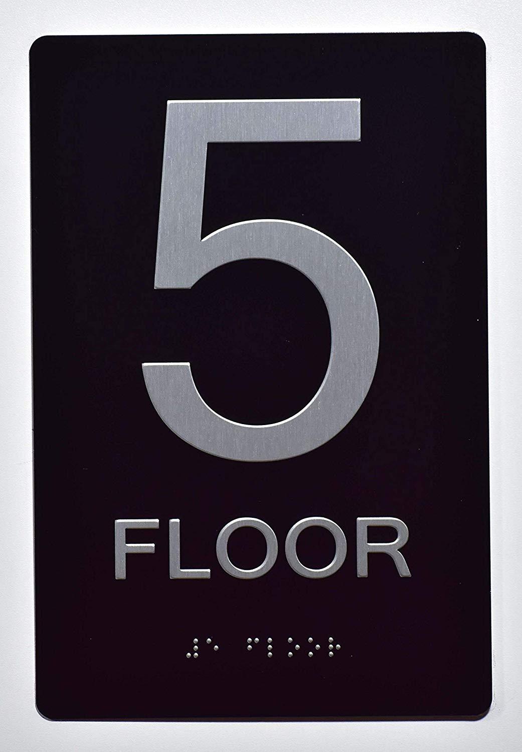 Floor Number Sign -5TH Floor Sign(Aluminium, Black/Silver,Size 6×9) -REF24-1027