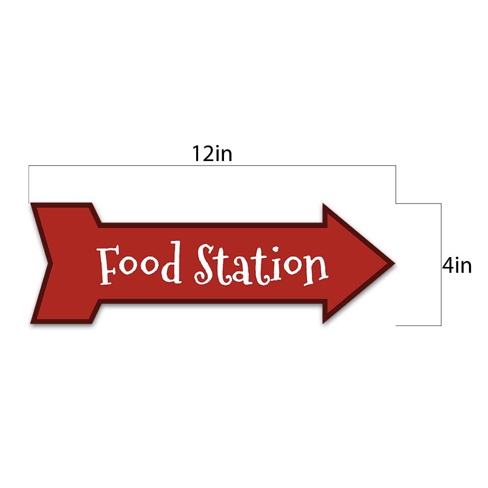 Arrow Shape Plus Food Station 12×4″ Wall or Door Sign