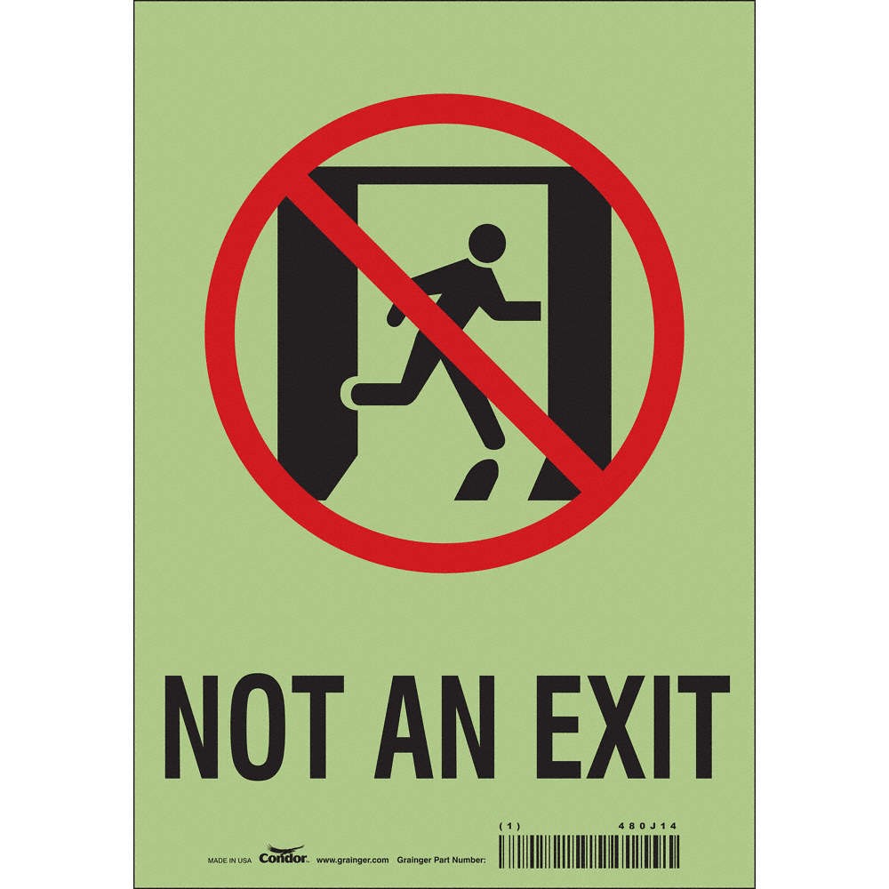 CONDOR 480J14 Safety Sign,10 in x 7 in,Glow Vinyl 480J14