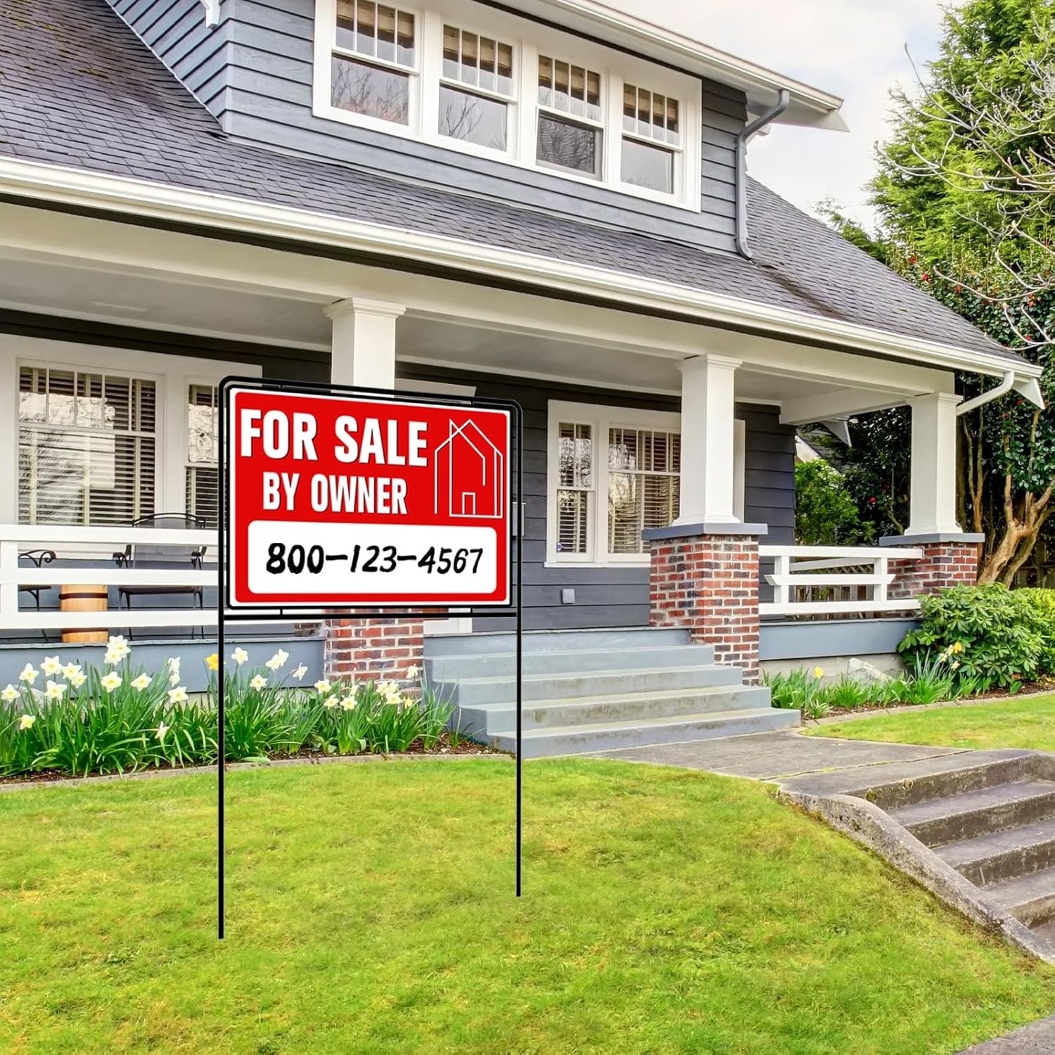 3 Pack For Sale By Owner Sign with Stakes Double Sided Real Estate Yard Sign