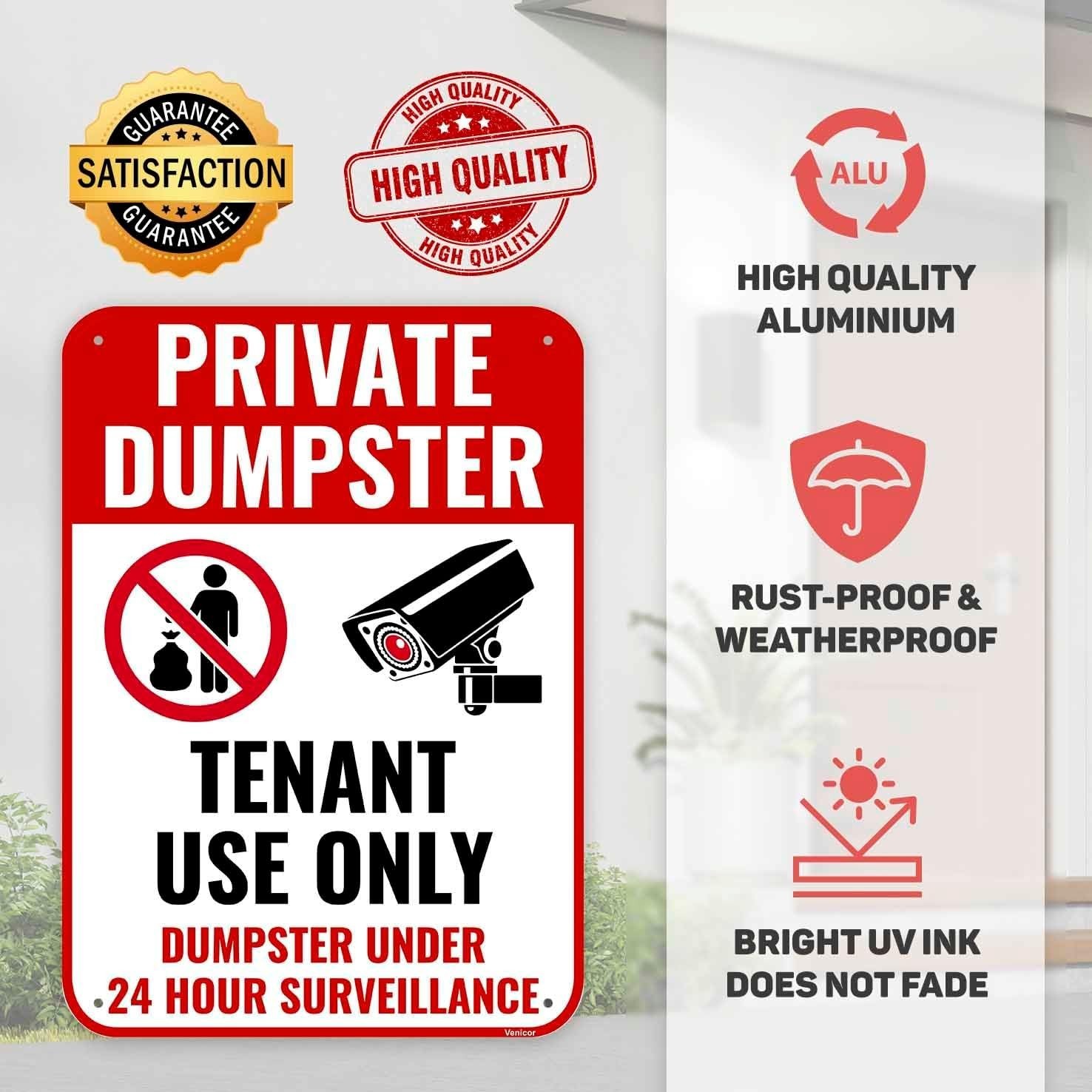 1PC Private Dumpster Sign, 14 x 10 Inches – Aluminum – No Dumping Private Pro…