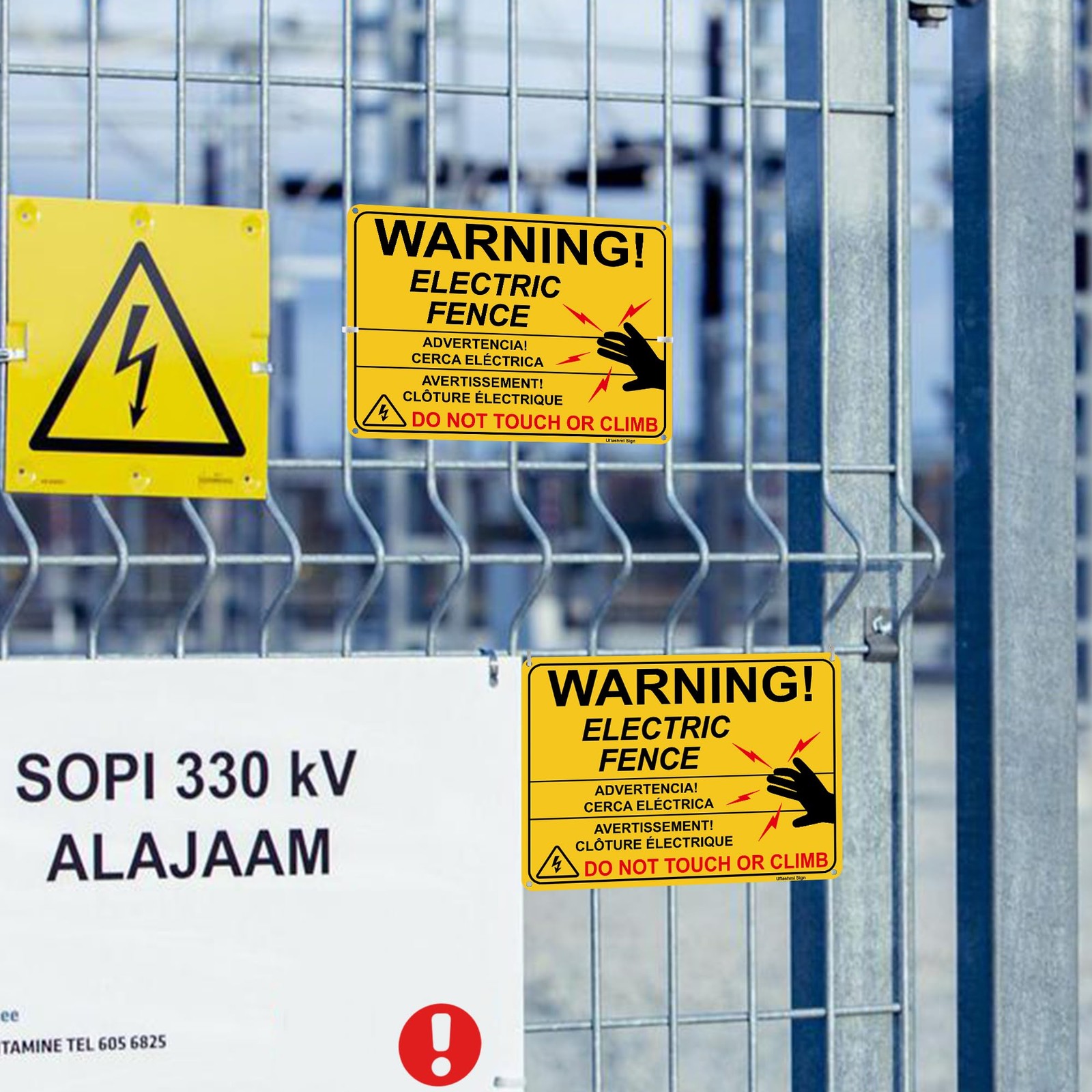 Uflashmi Electric Fence Warning Sign, Metal Electric Fence Signs, 10” x 7”, 2…