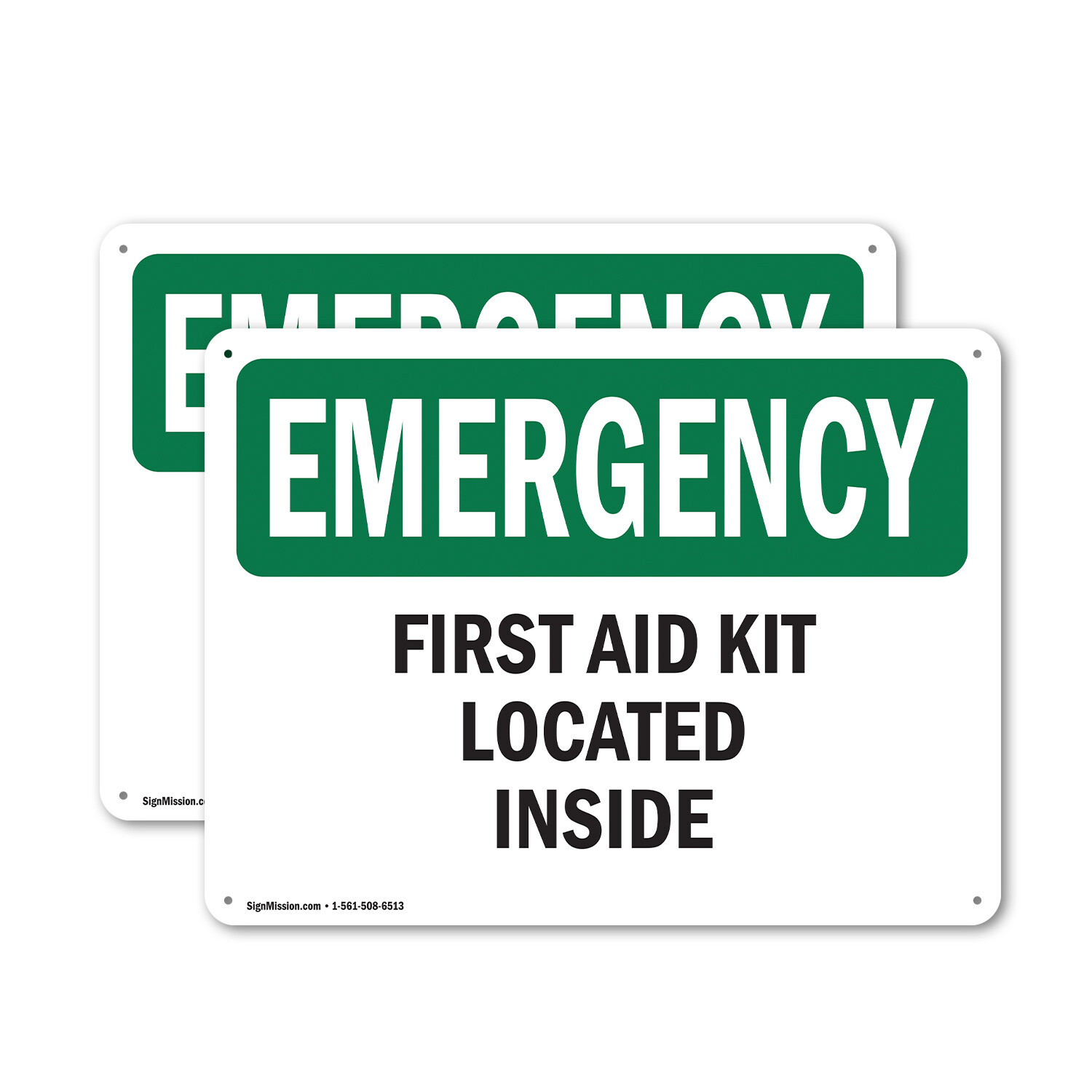 (2 Pack) First Aid Kit Located Inside OSHA Emergency Sign Decal Metal Plastic