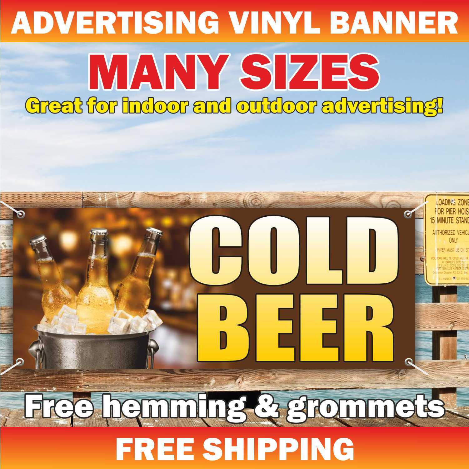 COLD BEER Advertising Banner Vinyl Mesh Sign alcohol bar wine cerveza store ice