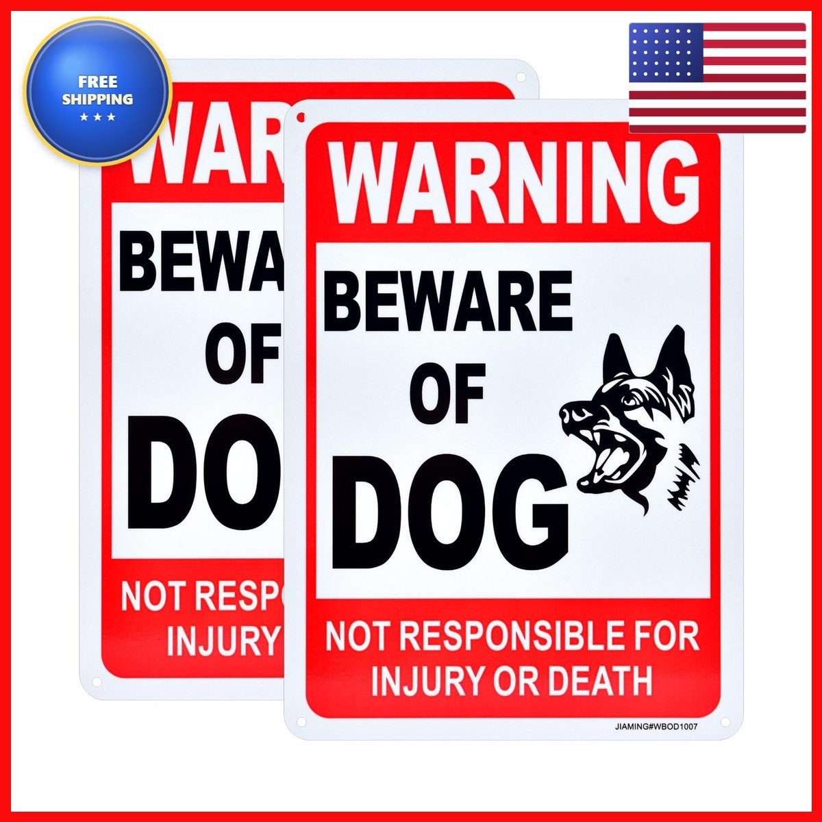 2 Pack Beware of Dog Liability Warning Signs 10×7 Inch Reflective Aluminum