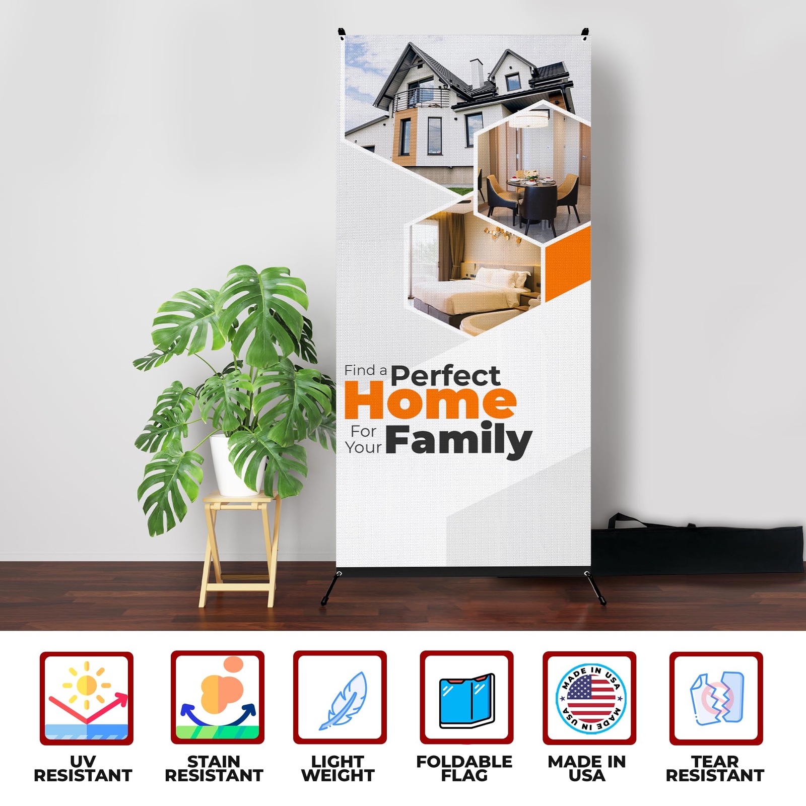 Adjustable Real Estate Business Sign X Banner Stand | X Frame Stand with Cover