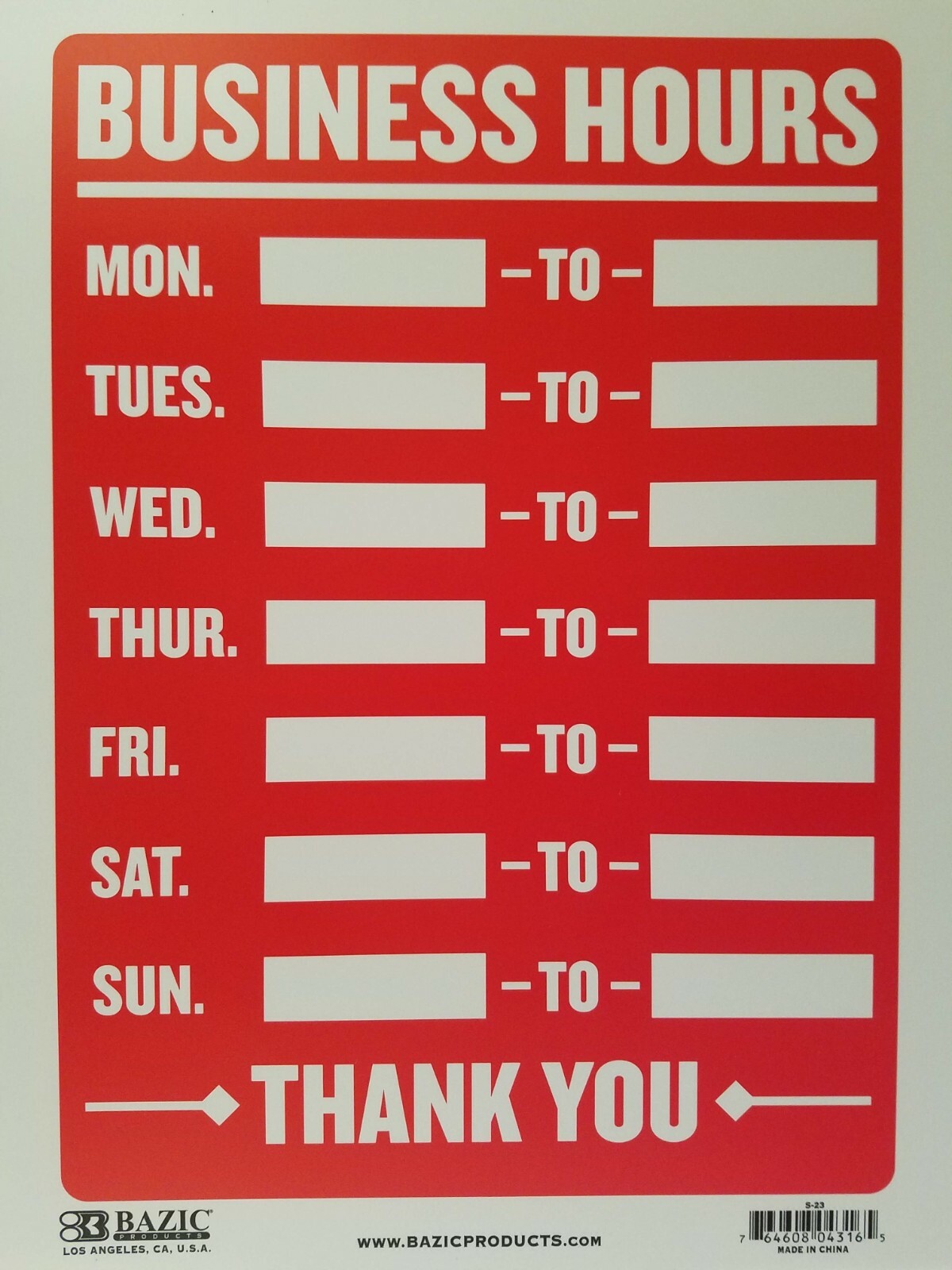 ‘Business Hours’ Sign Plastic 9” X 12″ Indoor/Outdoor