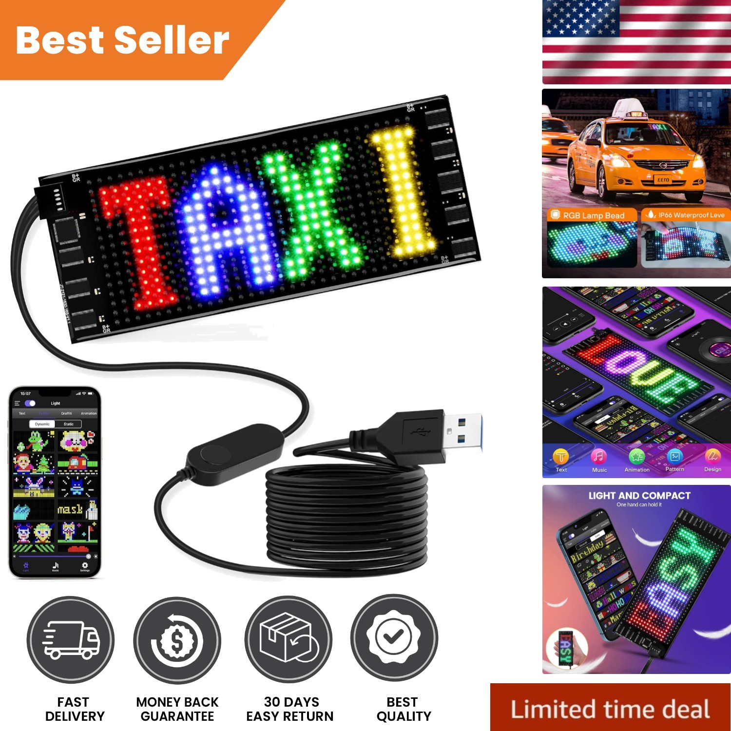 LED Scrolling Sign 7”x3” with USB Power – Ideal for Parties and Decorations