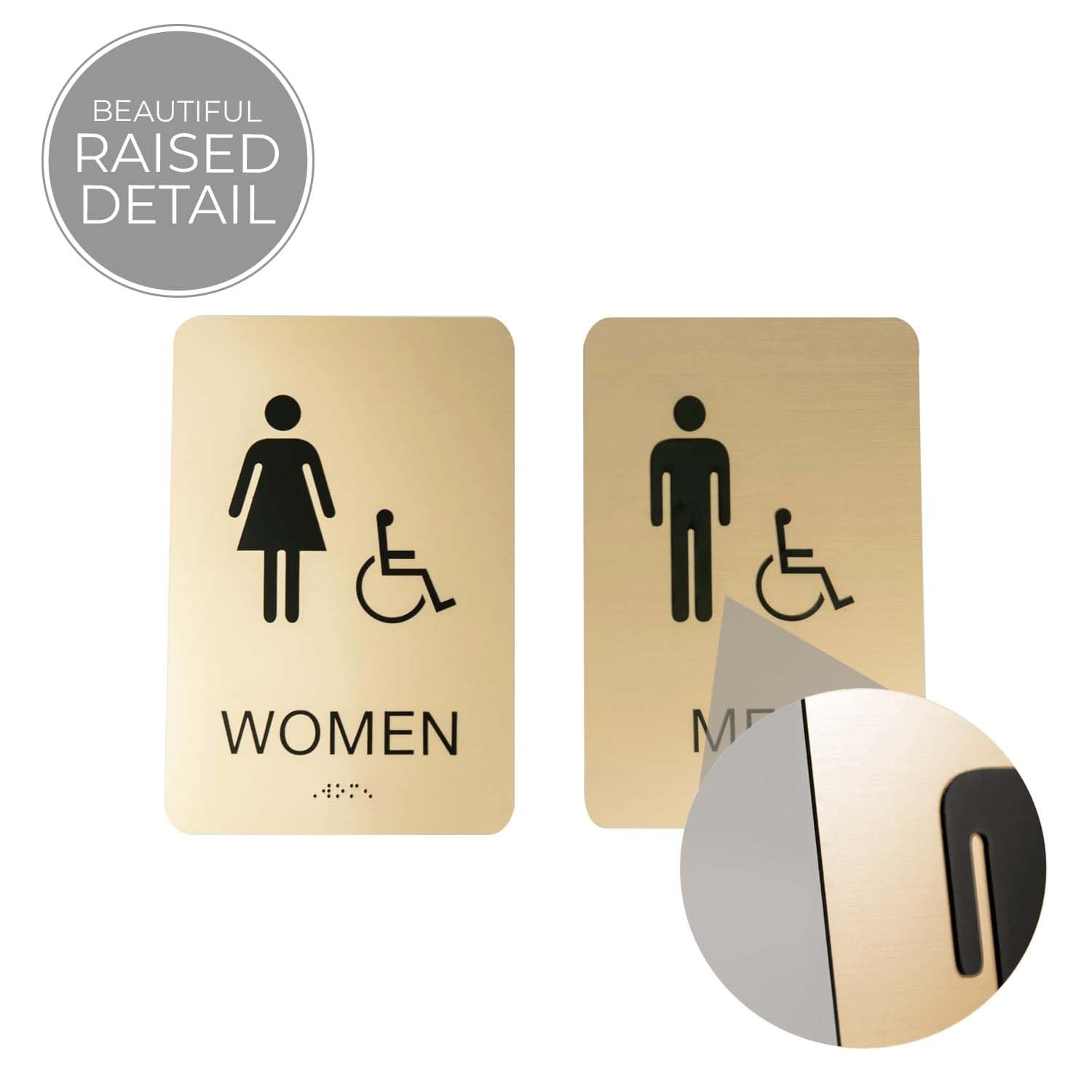 Gold Men & Women ADA Restroom Signs/Modern Chic 6″ x 9″ Acrylic Bathroom Sign…
