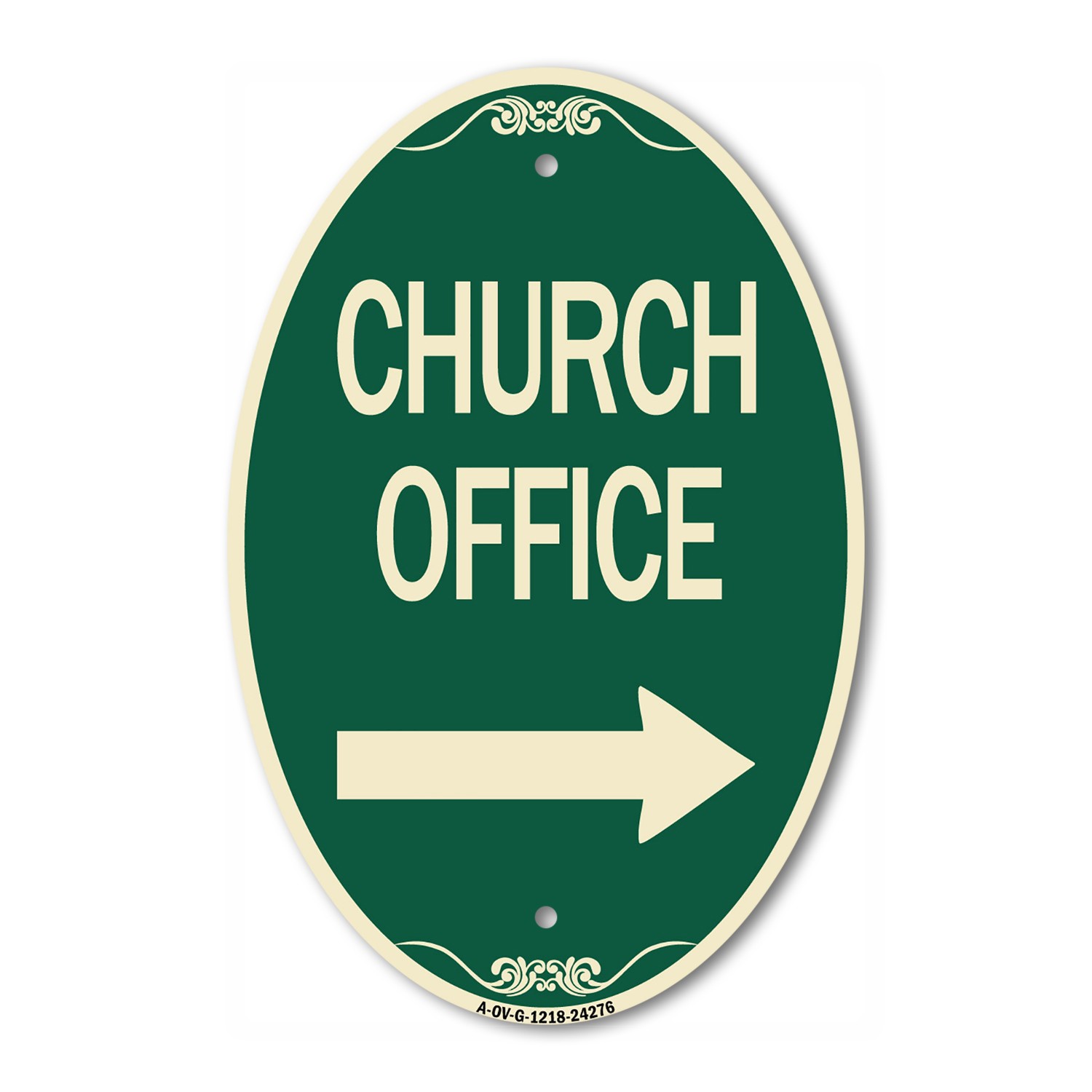 Designer Sign Church Office (With Right Arrow) 12″ x 18″ Metal Sign