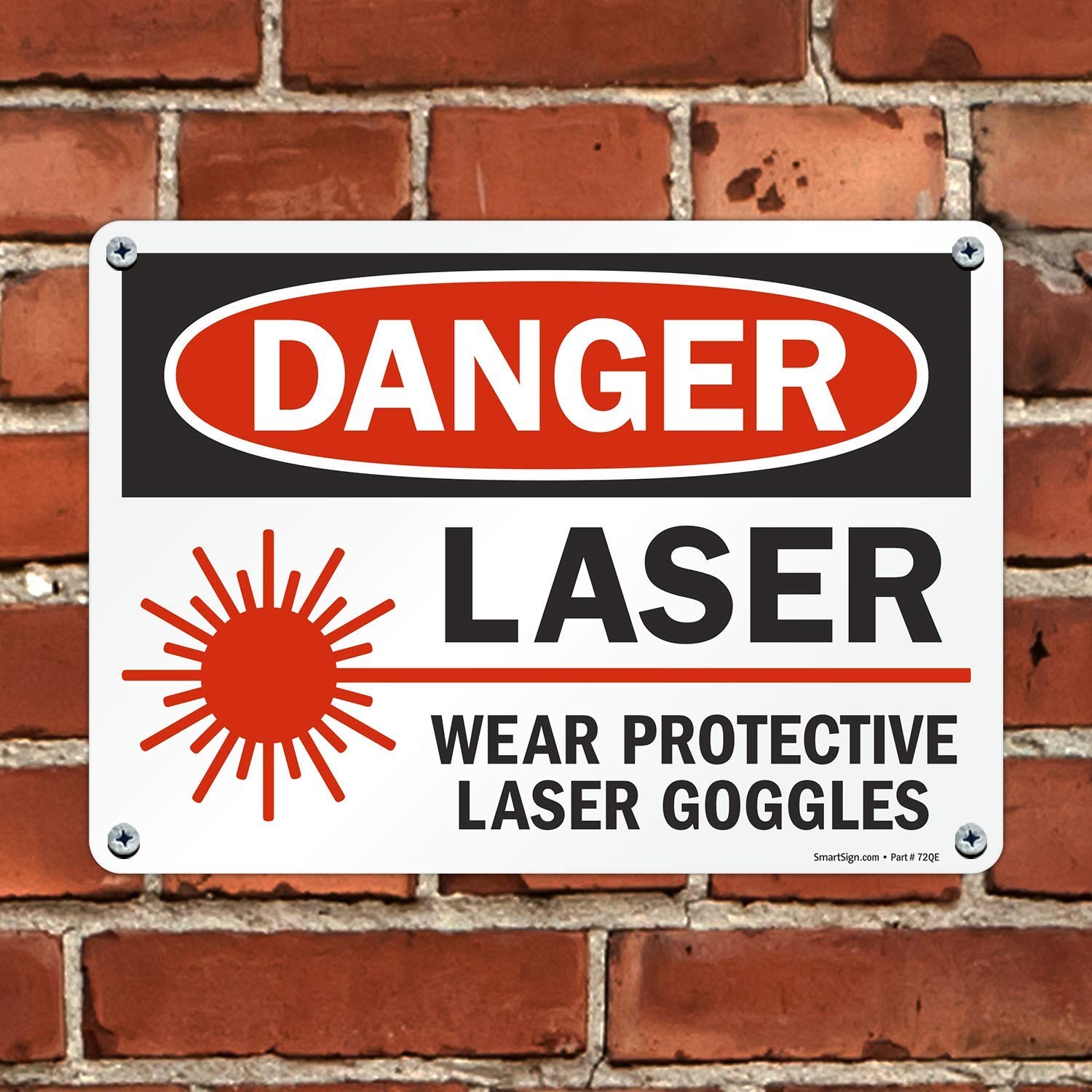 10×14 Inch Plastic U91546NP_10x14 Danger Laser Wear Goggles Sign Red White