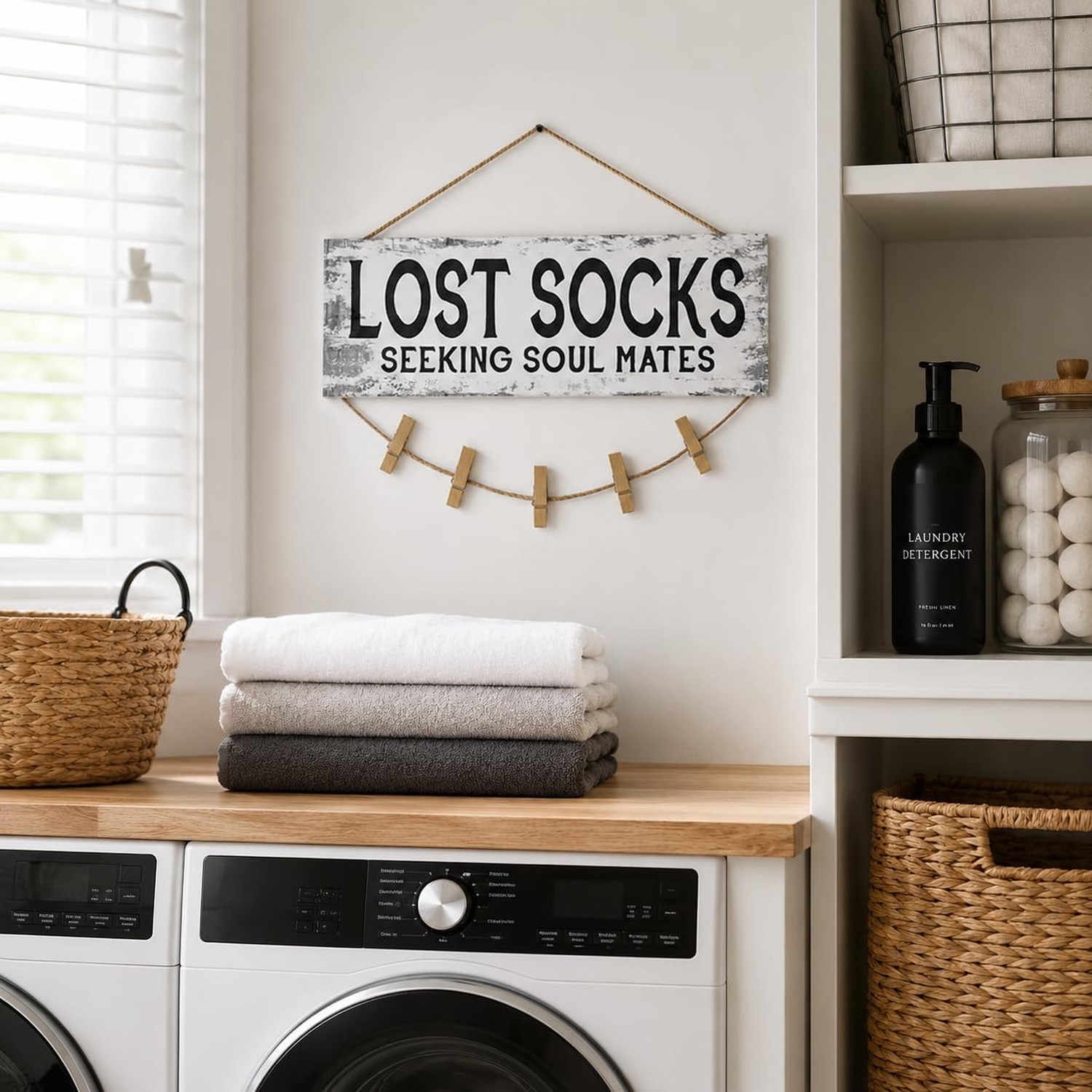 Laundry Sign Wall Decor, Lost Socks Laundry Sign, Rustic Sign Wall Art for Wa…