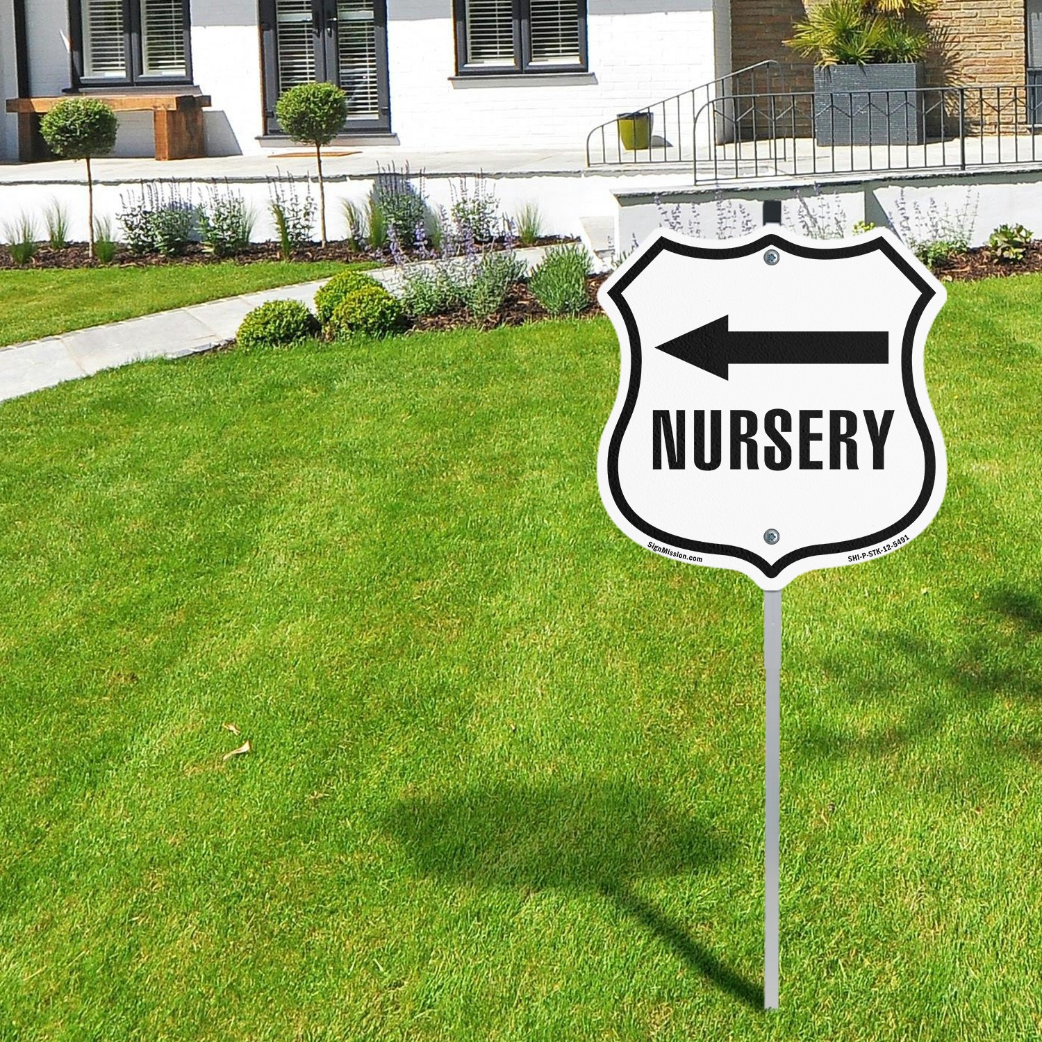 Nursery Left Shield Shaped Sign With Stake Weather Resistant Crafted in the USA