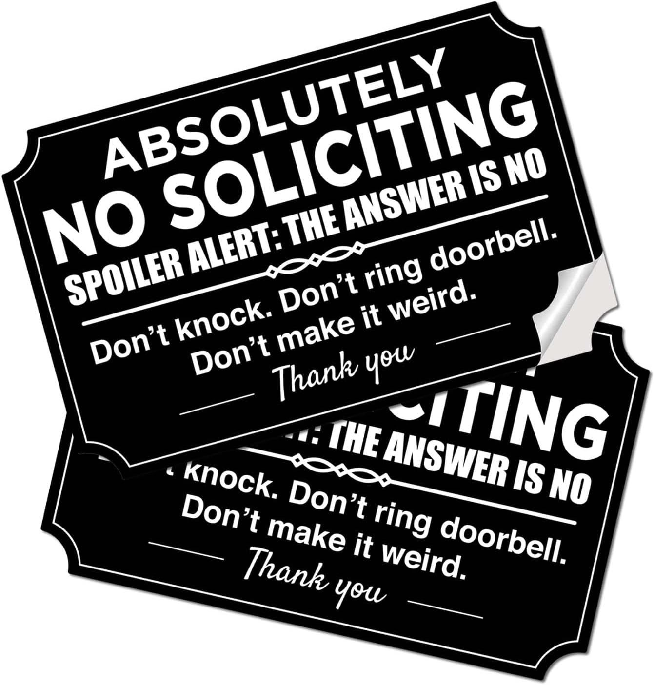 2 Pack No Soliciting Signs Weatherproof Vinyl SelfAdhesive For Home Business 8.
