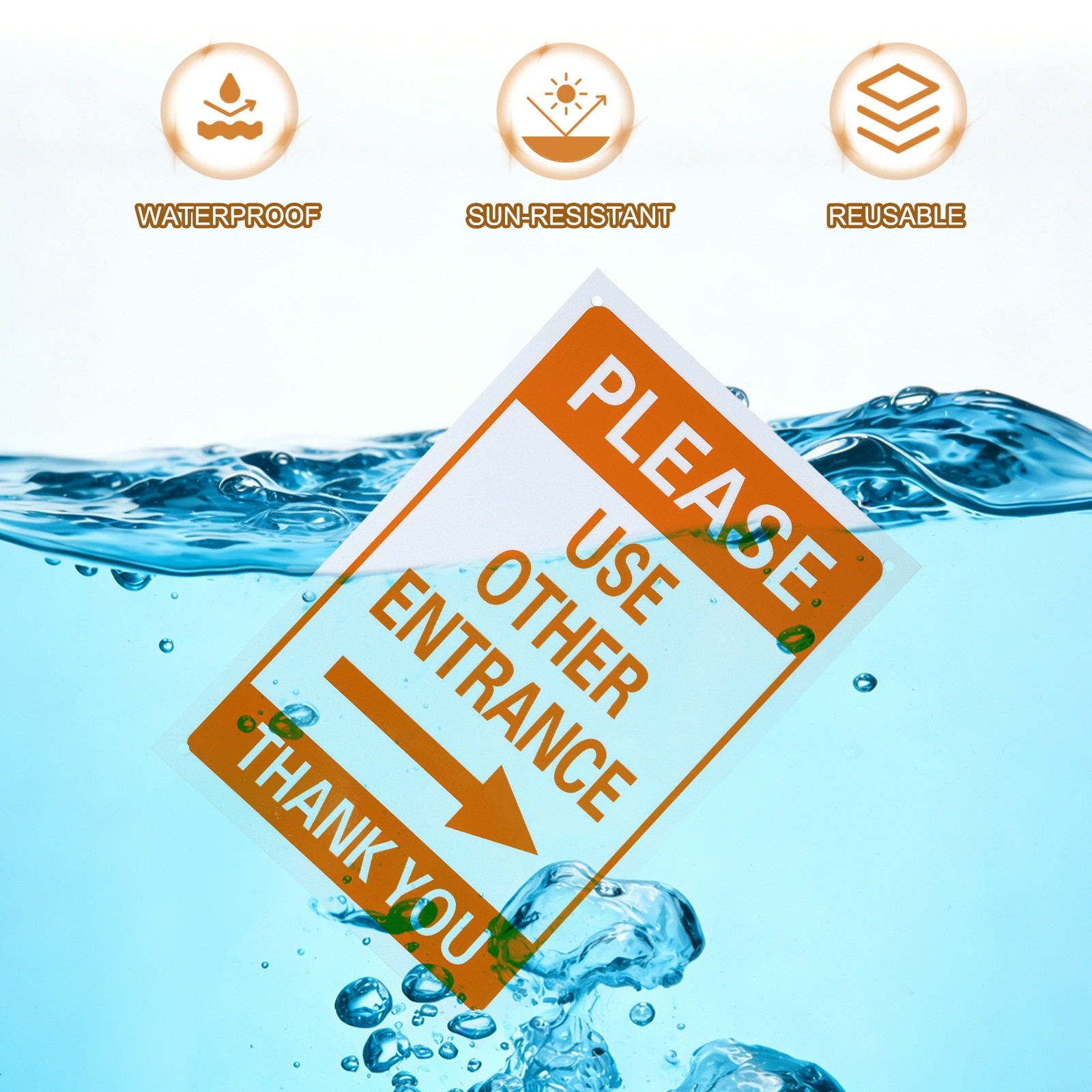2 Pcs Please Use Other Entrance Thank You Sign, Orange Yellow on Dark White