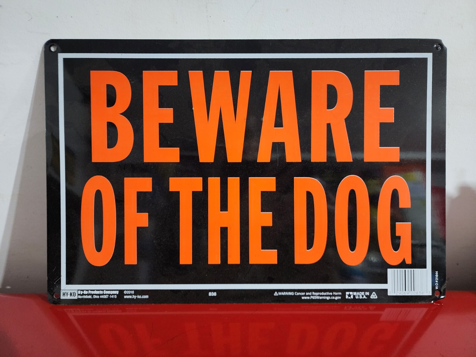 838 Beware of Dog Aluminum Sign 9.25″ x 14″ Orange/Black, 1 Piece