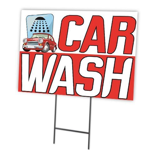 Car Wash | Sidewalk Yard Sign w/ Metal Stakes | 24″W x 18″H