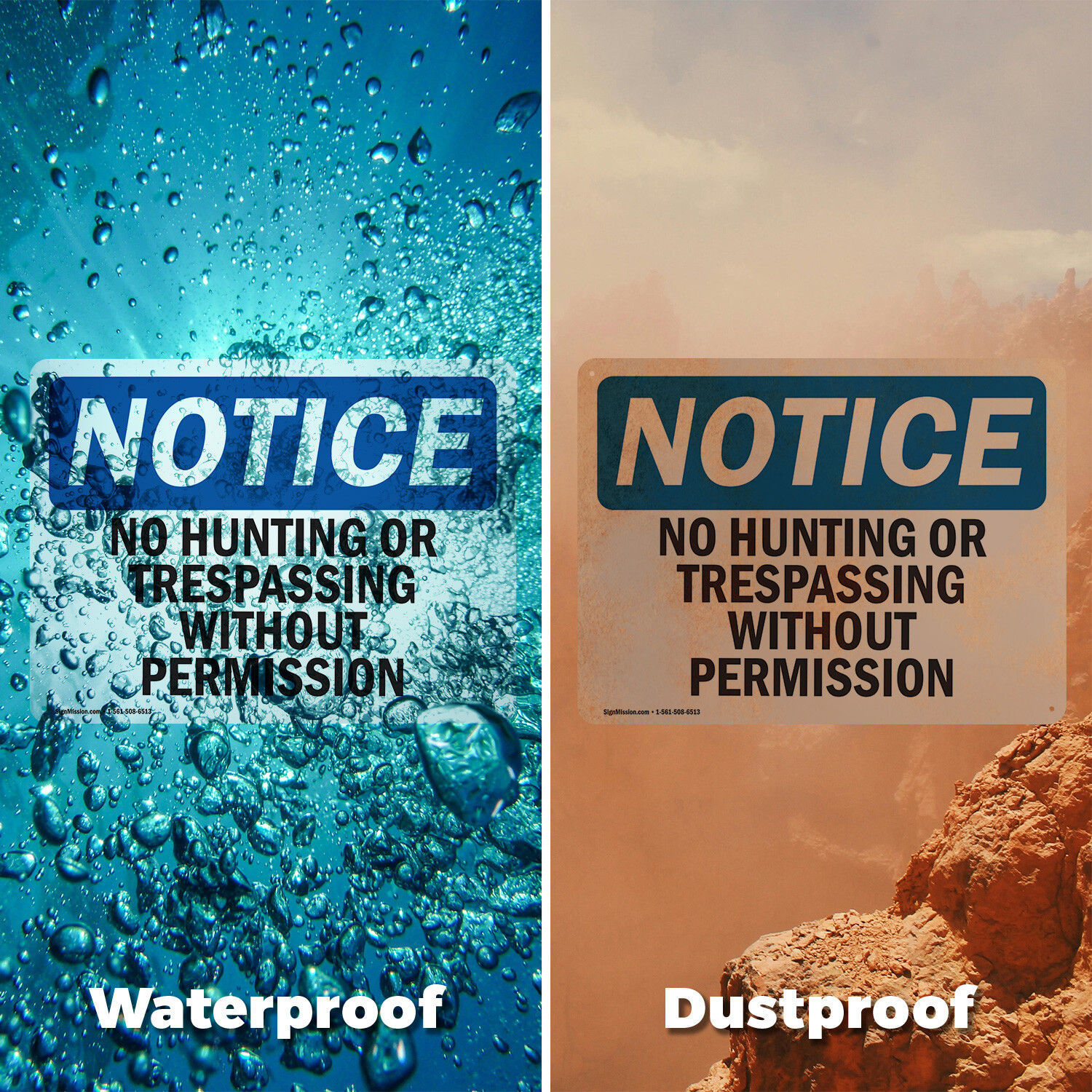 (2 Pack) No Hunting Or Trespassing Without Permission OSHA Notice Sign Decal
