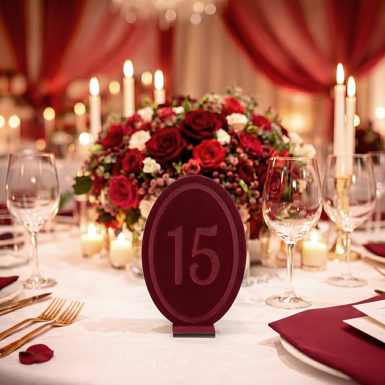 Wedding Velvet Table Numbers 1-15 Wood Wedding Bar Sign with Stand Burgundy O…